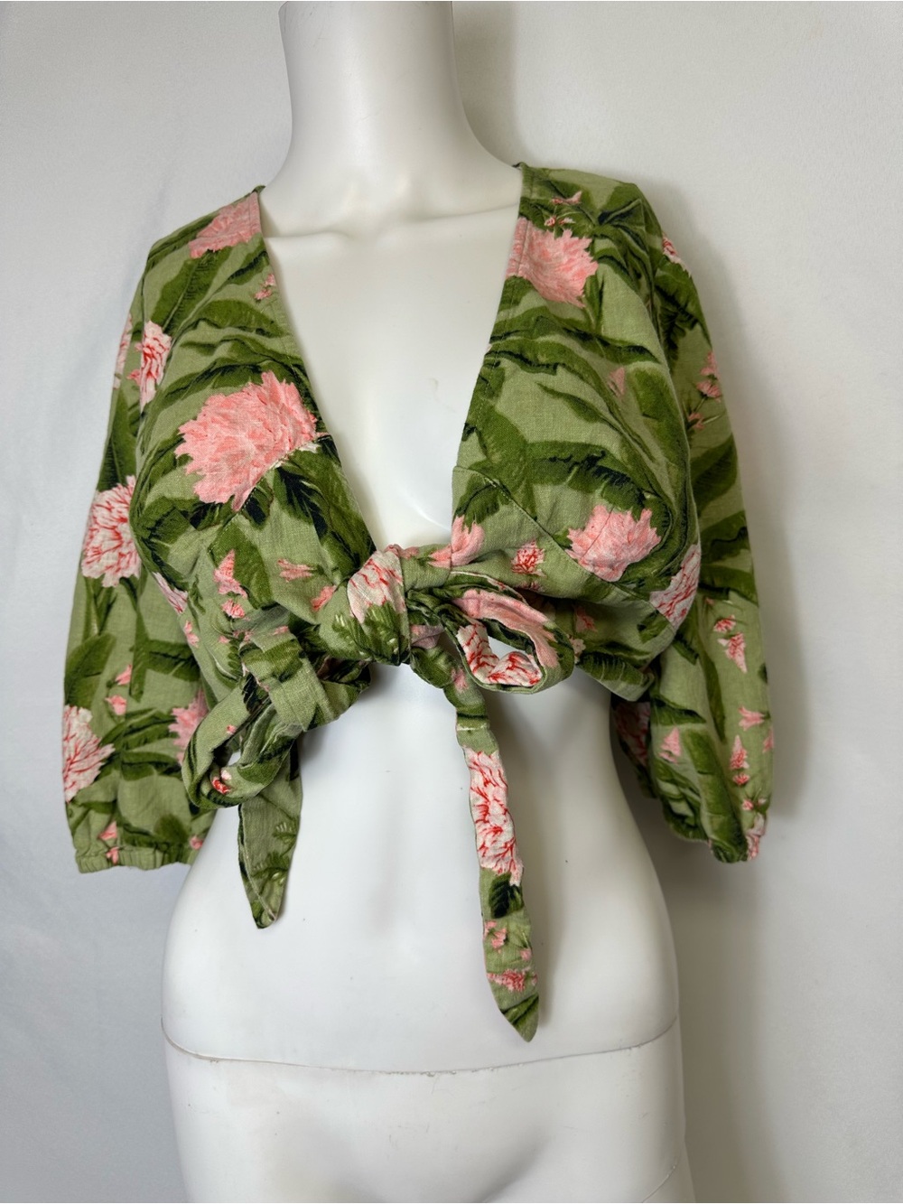 Agua Bendita X Target Women Large Floral Linen Blend Cropped Wrap Blouse
